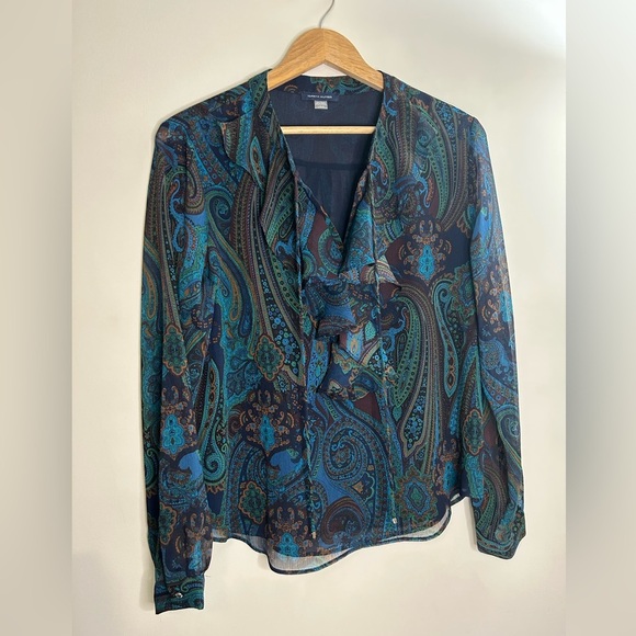 Tommy Hilfiger Paisley Print Blouse - Blue and Green‎ size large - Picture 1 of 3